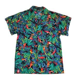 VTG Toucan Print Hawaiian Button‎ Up Shirt Toucan Dance Small